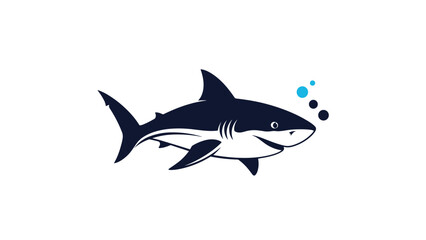 Obraz premium Stylized shark silhouette swimming through blue water with bubbles illustrates marine life, predator power, and oceanic nature.