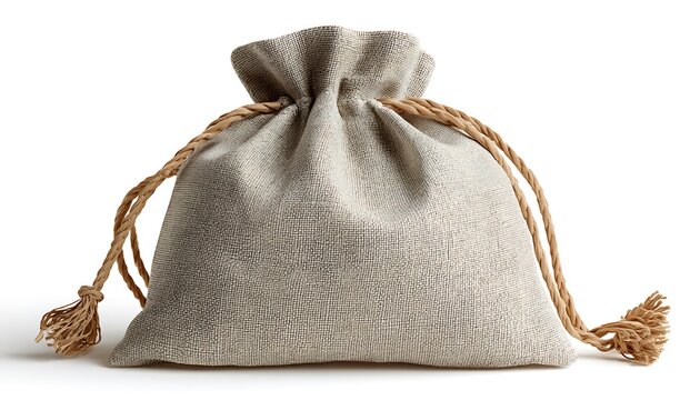 Soft fabric pouch bag with string closure and natural cotton texture
