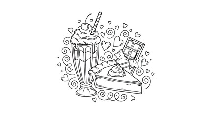 Fototapeta premium Cake vector illustration with milkshake and chocolate on transparent background