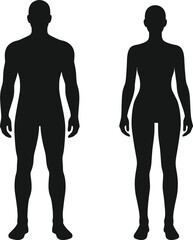 Black silhouettes of a man and woman standing side by side on white background