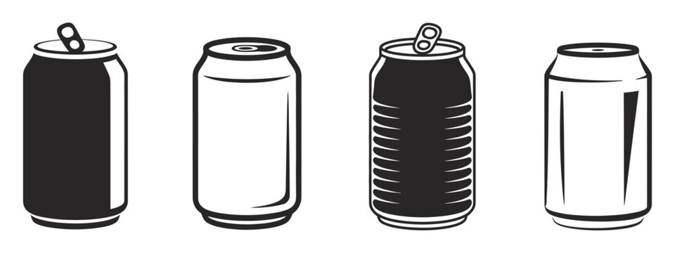 Soda can icon vector illustration in black line, beverage sign and symbol, including soda and juice silhouettes