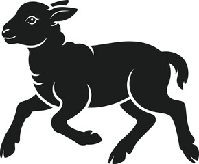 Fototapeta premium Black silhouette of a running lamb with white outlines on a white background animal