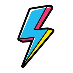 A colorful cartoon lightning bolt with black outline