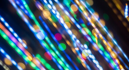 Vibrant colorful bokeh lights in diagonal motion