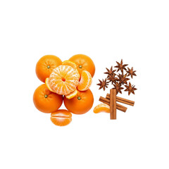 Tangerines star anise and cinnamon sticks