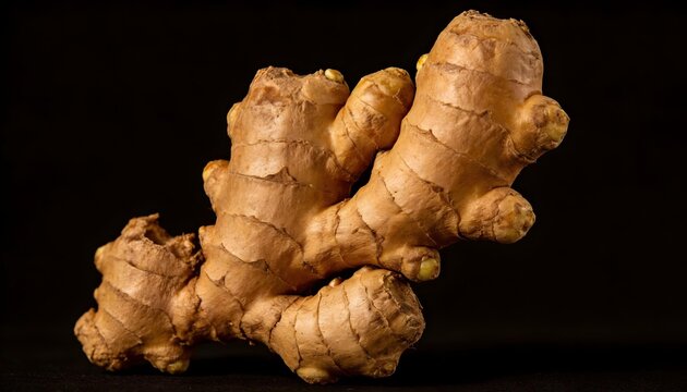 Fresh Ginger Root on Black Background