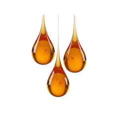 Three golden honey drops On Transparent Background
