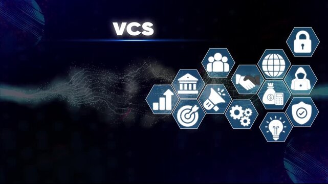 Business Strategy and Graphs on Dark Background with Futuristic and V C S