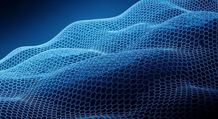 Blue mesh network grid with hexagonal pattern