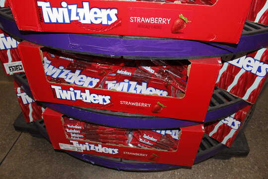 Strawberry Twizzlers packages closeup shelf
