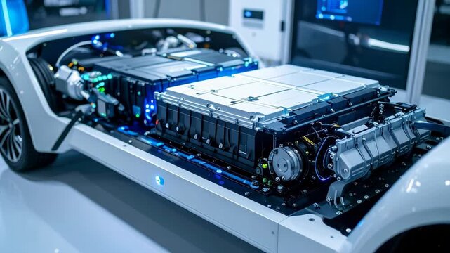 Advanced electric vehicle chassis showing integrated battery pack and drivetrain components