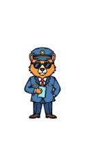 Cartoon bear in uniform with sunglasses and paper