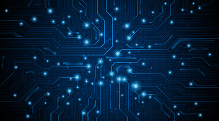Fototapeta premium Technology circuit board background. Electronic motherboard concept of artificial intelligence engineering. Background of digital data network connectivity.