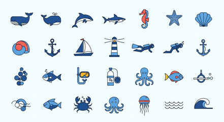 Collection of Marine Life and Nautical Icons. © Efan