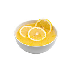 Lemon drink in white bowl with slices isolated on transparent background