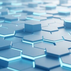 Blue hexagonal tiles with neon edges in 3d rendering modern futuristic background