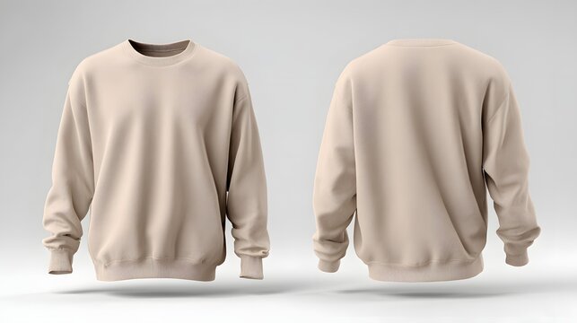 Blank Beige Sweatshirt Mockup Front and Back View.