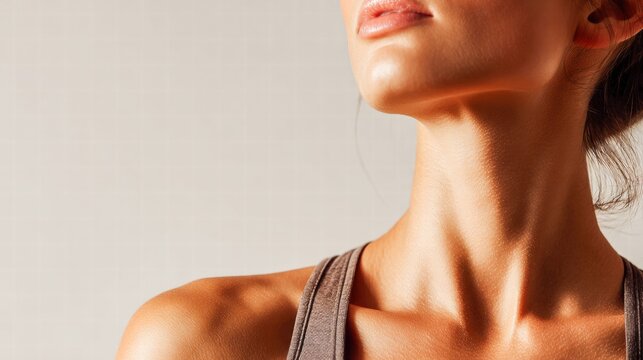 Close-up captures the beauty of a woman's neck and collarbone.