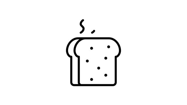 Animated bread slice icon steaming isolated on white background