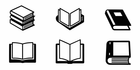 Simple black and white icons depict various book and reading materials