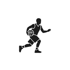 Naklejka premium Dynamic Basketball Player Dribbling Vector Icon Silhouette for Sports Designs