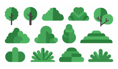 Modern Flat Green Vegetation Vector Collection with Stylized Trees and Bushes © abdul