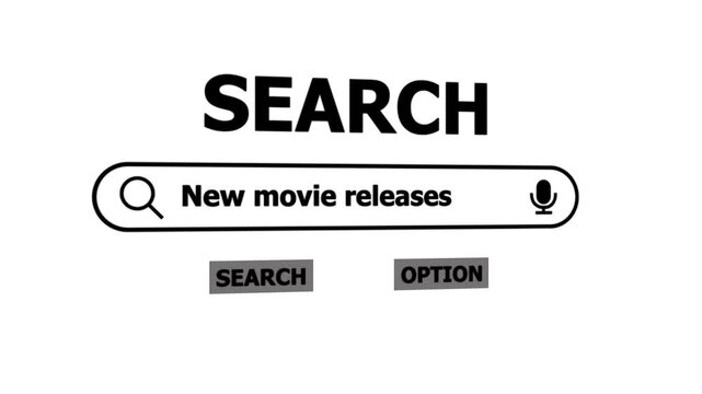Search Bar Interface with New Releases Query on White Background voice search. 4k animation motion graphics video.