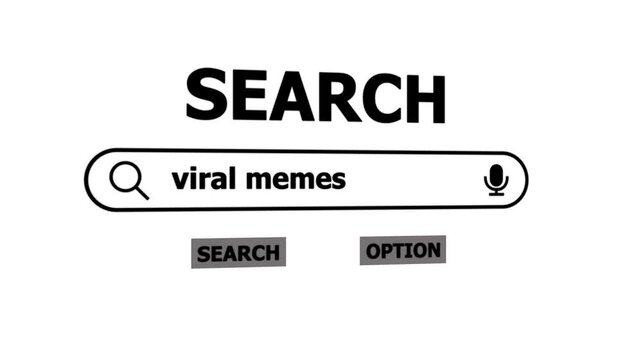 Viral meme search concept with microphone and search bar on white background viral memes microphone internet search. 4k animation motion graphics video.