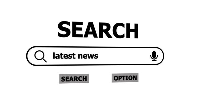 Search Bar Interface with Microphone and Latest News Query on White Background for Technology and Online Concept. 4k animation motion graphics video.