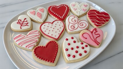 Heart shaped cookies in a plate for valentines day.