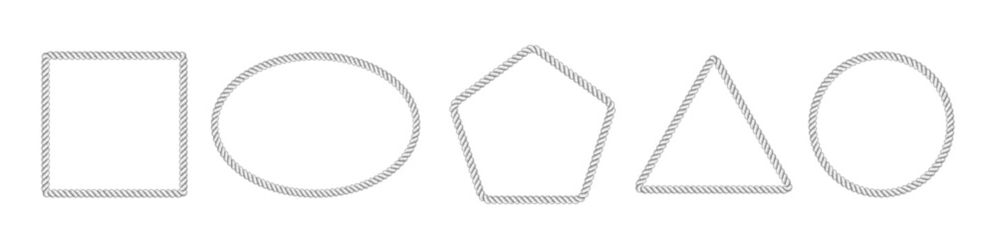 Nautical rope brush and decorative frames seamless shapes. Vector set of braided maritime patterns, loops, and ornamental designs for sea-themed illustrations and vintage projects.