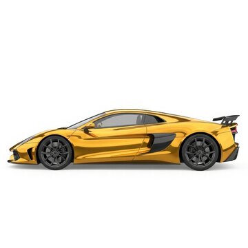 Golden Velocity: The side view of a luxury gold sportscar, ready to speed across the open road. With its sleek lines, it's a symbol of modern automotive design and speed.