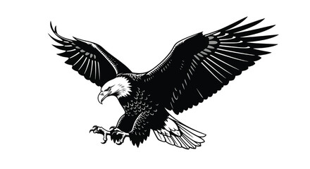 Fototapeta premium Flying American bald eagle in dramatic monochrome illustration for patriotic symbol