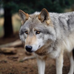 Obraz premium Majestic gray wolf in natural woodland setting