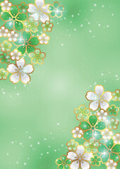 桜ジュエリー、背景、イラスト、緑、キラキラ、かわいい、縦