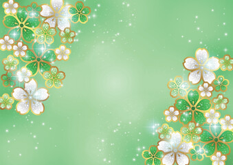 桜ジュエリー、背景、イラスト、緑、キラキラ、かわいい、横