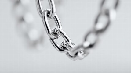 Fototapeta premium A close-up of a silver metal chain with a shallow depth of field on a white backdrop.