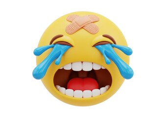 Obraz premium Three dimensional representation of a facial icon expressing intense distress with head injury protection