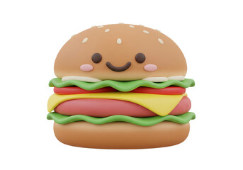 Cute Cartoon Burger Icon Render Fun Food Illustration