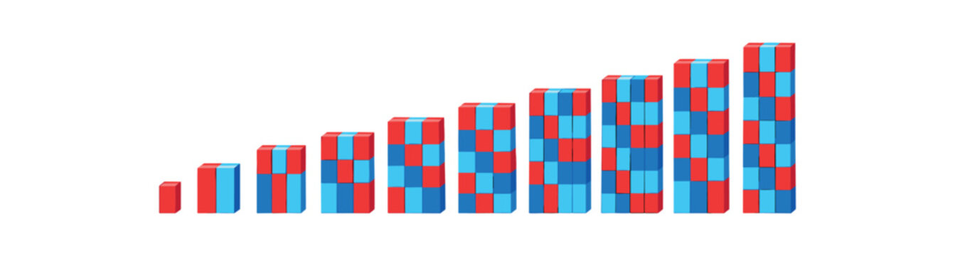 number rods arranged by child early math quantity understanding Montessori clean shapes. colored flat icon vector illustration