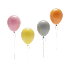 A group of colorful balloons on strings isolated on transparent background
