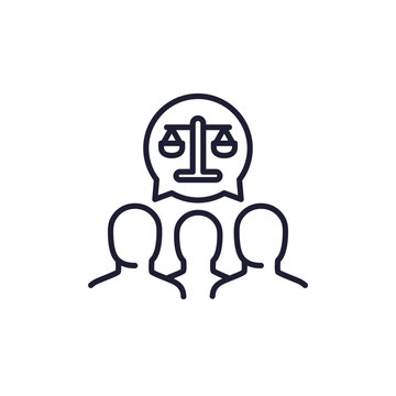 class action line icon with people, collective legal case