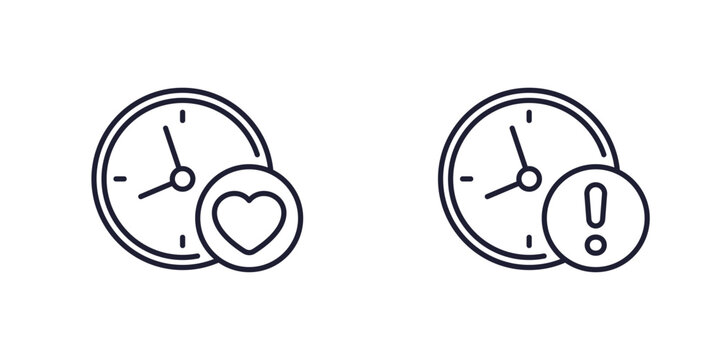 shelf life line icons with clock, expire time vector