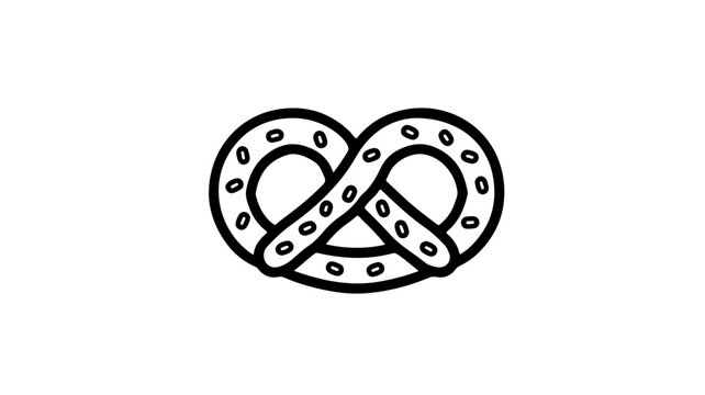 A minimalist black line icon of a twisted soft pretzel on a white background with sesame seeds