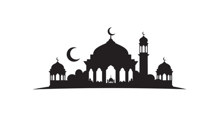 Mosque Silhouette with Crescent Moon Islamic Architecture © NazmaStock 
