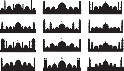 Obraz premium Selection of Islamic Mosque Silhouettes on White Background Islamic architecture Islamic building