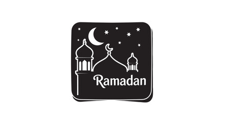 Ramadan greeting card with mosque and crescent moon on black background