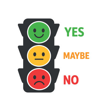 simple traffic light near child green red faces teaching kids yes maybe no boundaries clean shapes. colored flat icon vector illustration