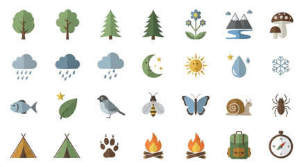 Collection of nature and outdoor activity icons. © Ahmad