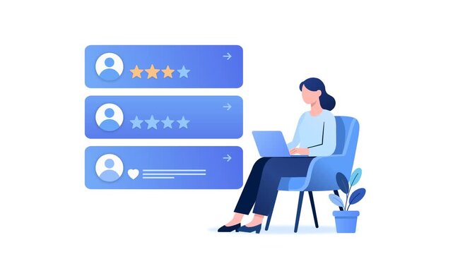 Customer Feedback and Online Review Loop Animation on White Background